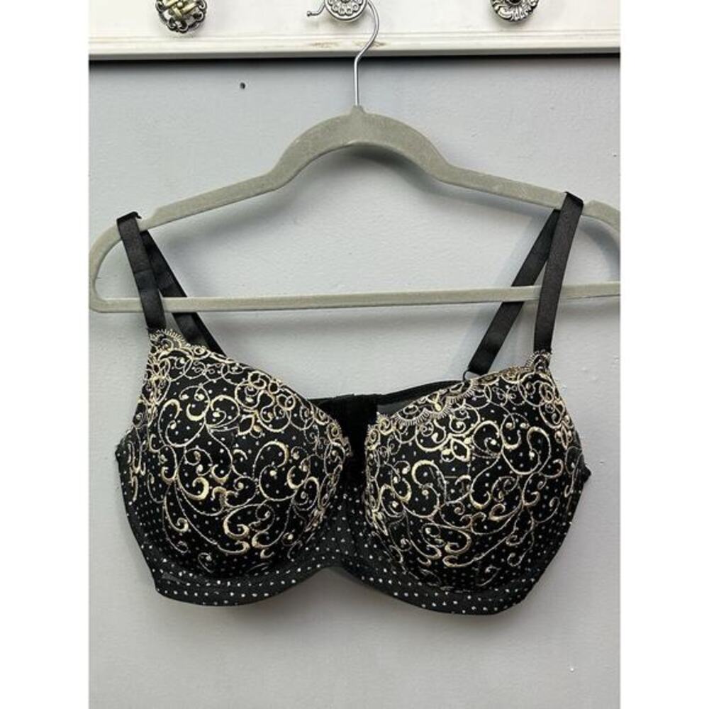 Delta Burke Black Gold Floral Padded Bra Womens 40D 5005-44